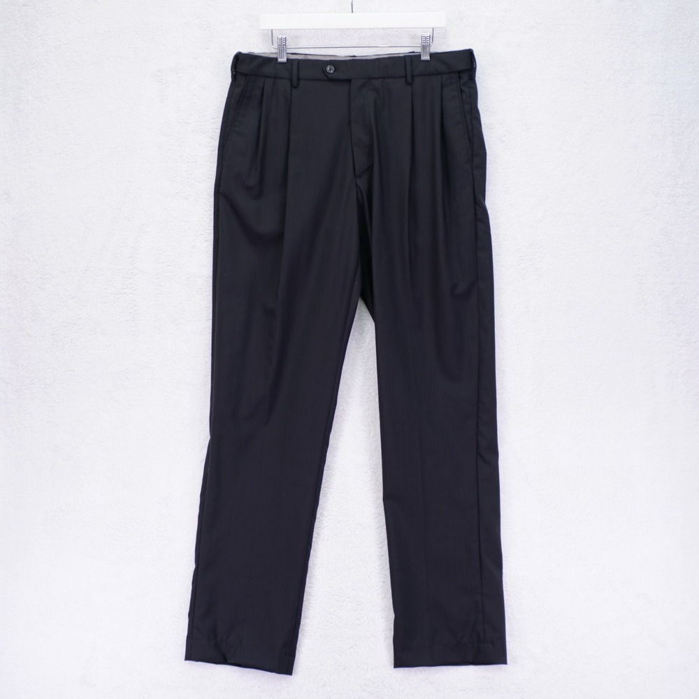 Land's End Classic Clothing Wool Black Dress Pants Trousers 37 / 35 Tall Mid Ris